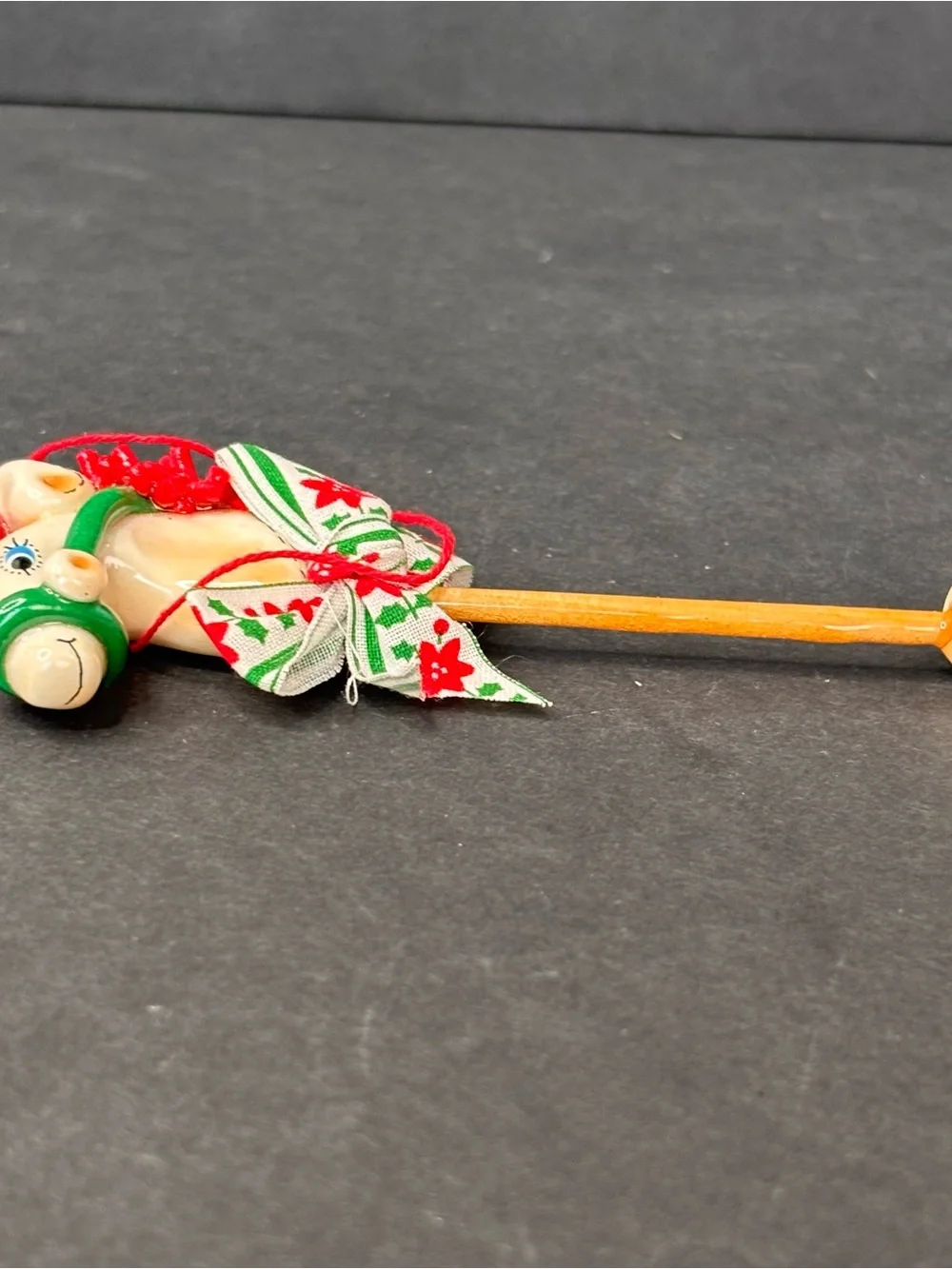Vintage Salt Dough Christmas Ornament Hand Made Stick Horse With Bow 4.5”